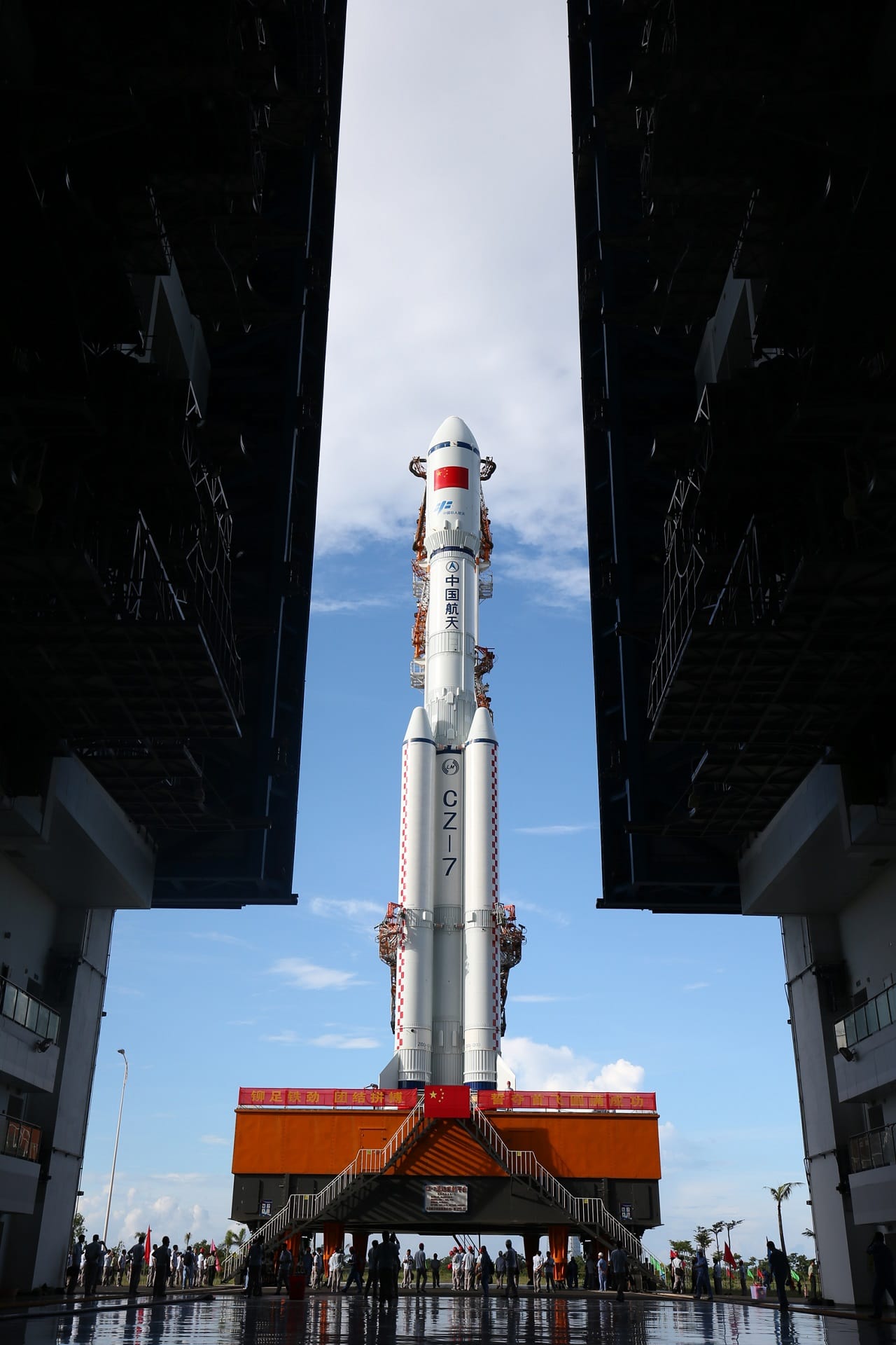 The Long March 7 being transported to its launch pad. ©Xinhua