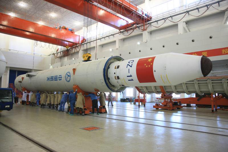 The Long March 11 being prepared for launch in its factory. ©China Daily