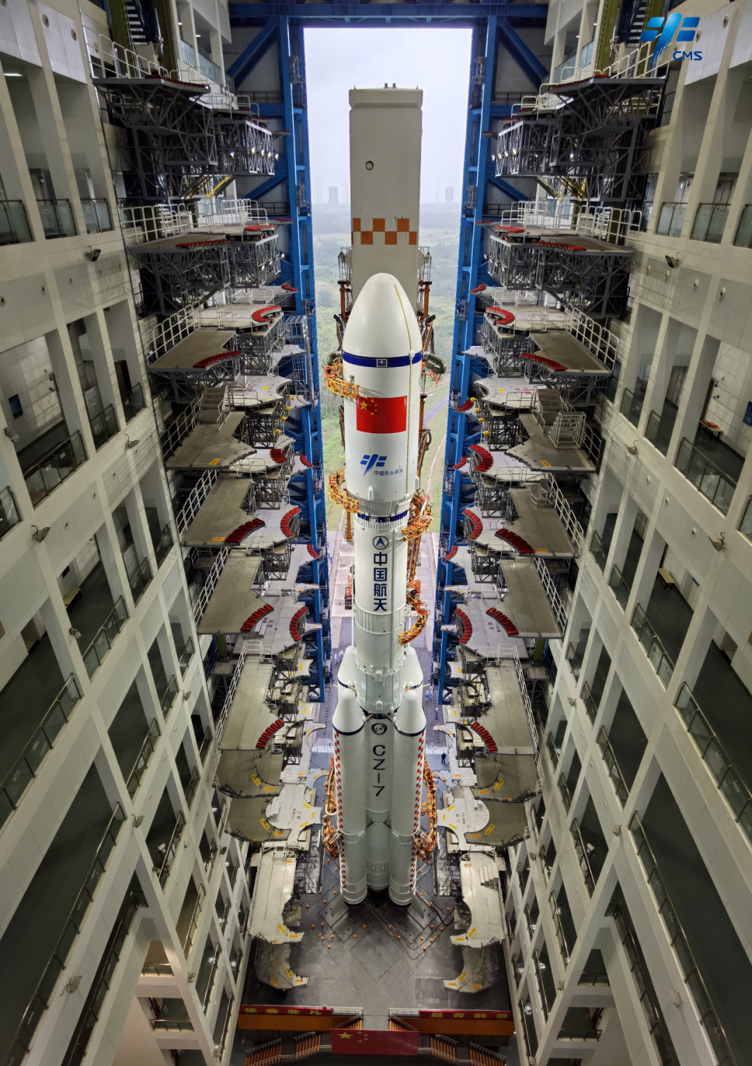 Tianzhou-5 atop of a Long March 7 ahead of rollout prior to launch. ©China Manned Space Agency