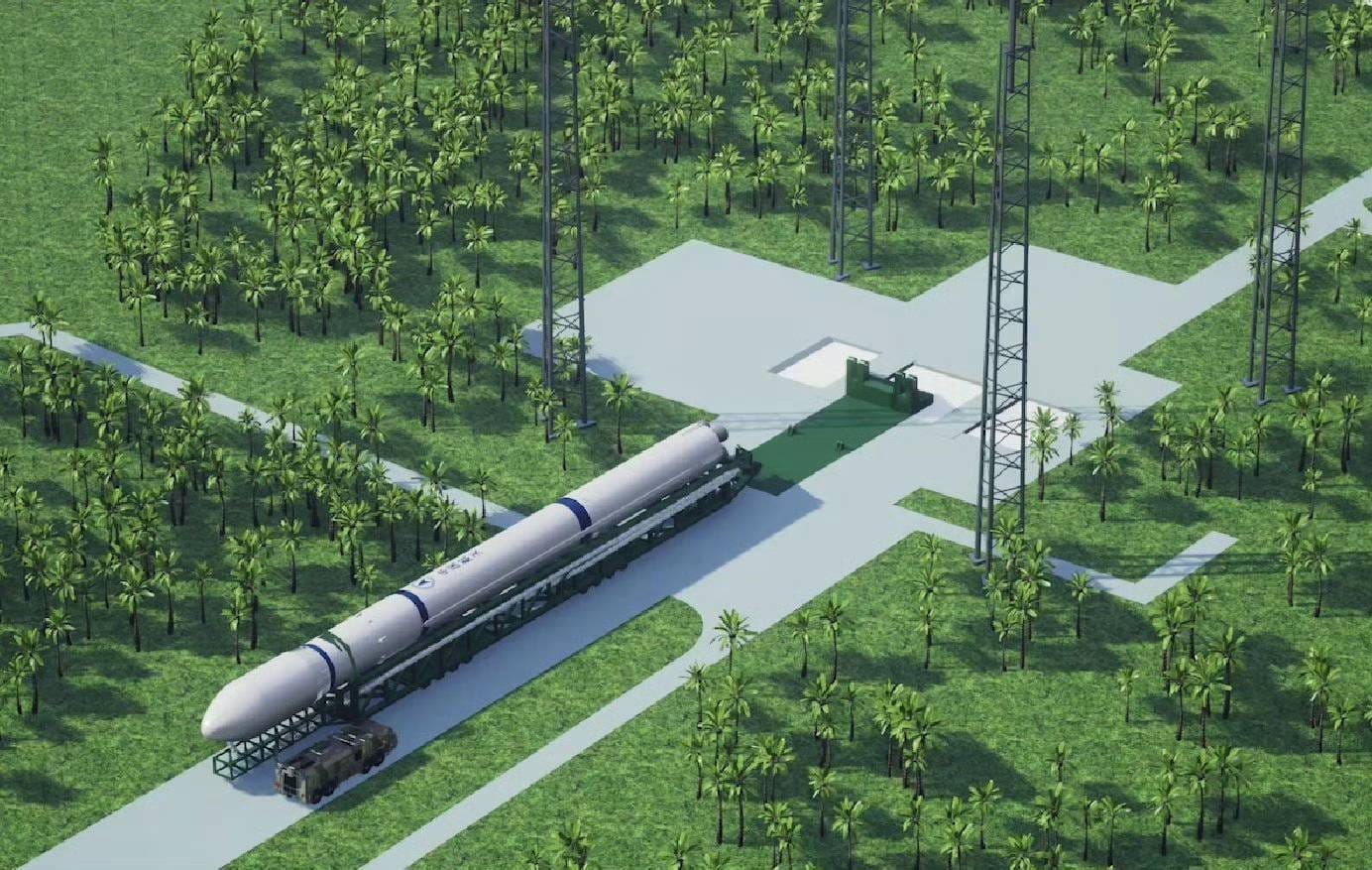 A render of what is believed to be the Long March 12 being transported to a launch pad.