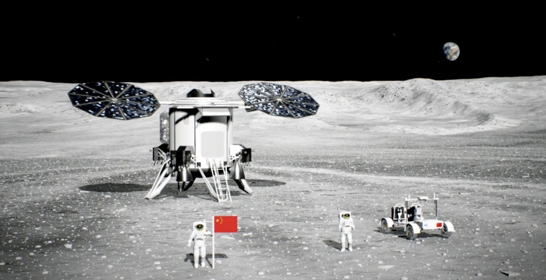 A render of two taikonauts on the lunar surface. ©China Manned Space Agency/China Central Television